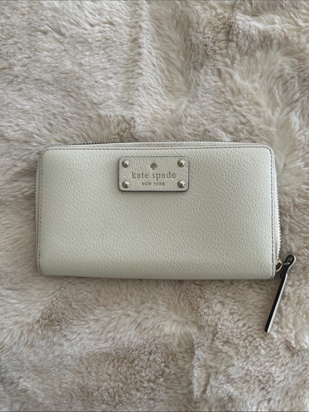 kate spade Cream Zip-Around Pebbled Leather Wallet